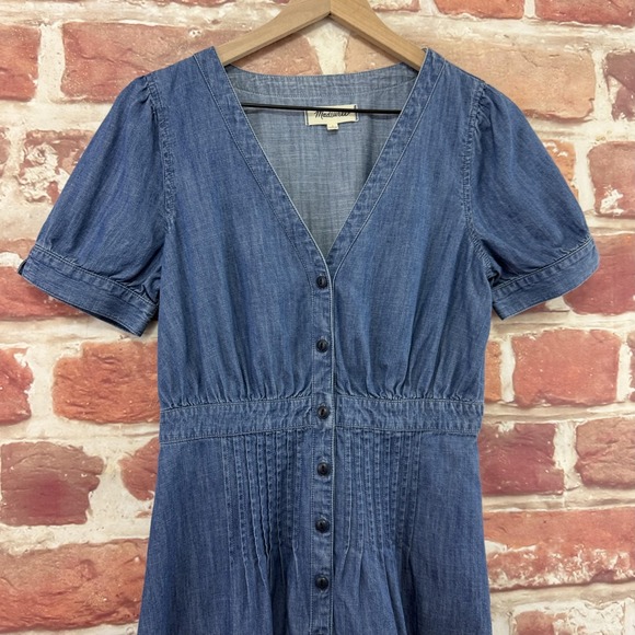 Madewell Dress Women's 4 Blue Chambray Denim Casual V Neck Button Up - Picture 3 of 8